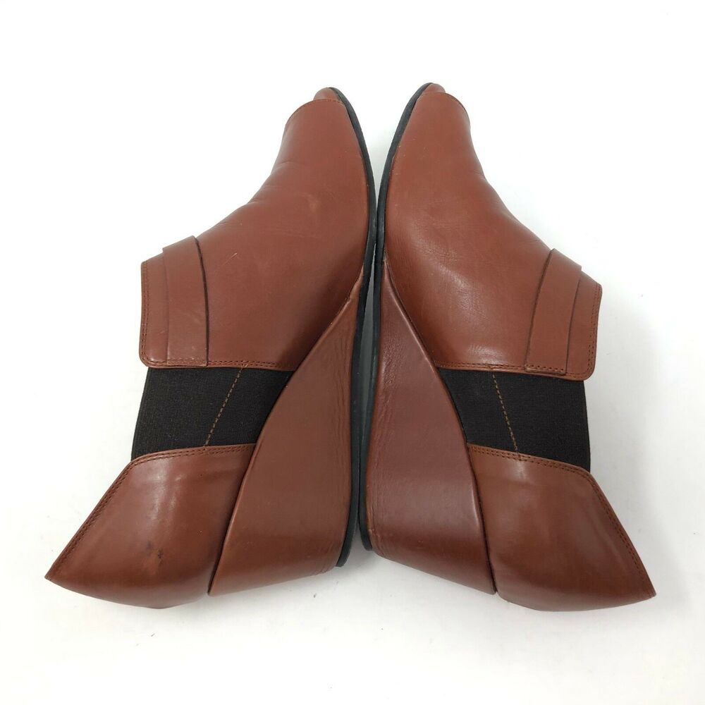 Anyi Lu Melanie Bootie Womens Size 10 / 40 Rust‎ Brown Leather Peep Toe Wedge - Picture 7 of 9